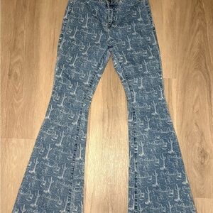 Rock & Roll Denim Bargain Button Bell Cactus Cowboy Bell Bottom Size 27x31.5